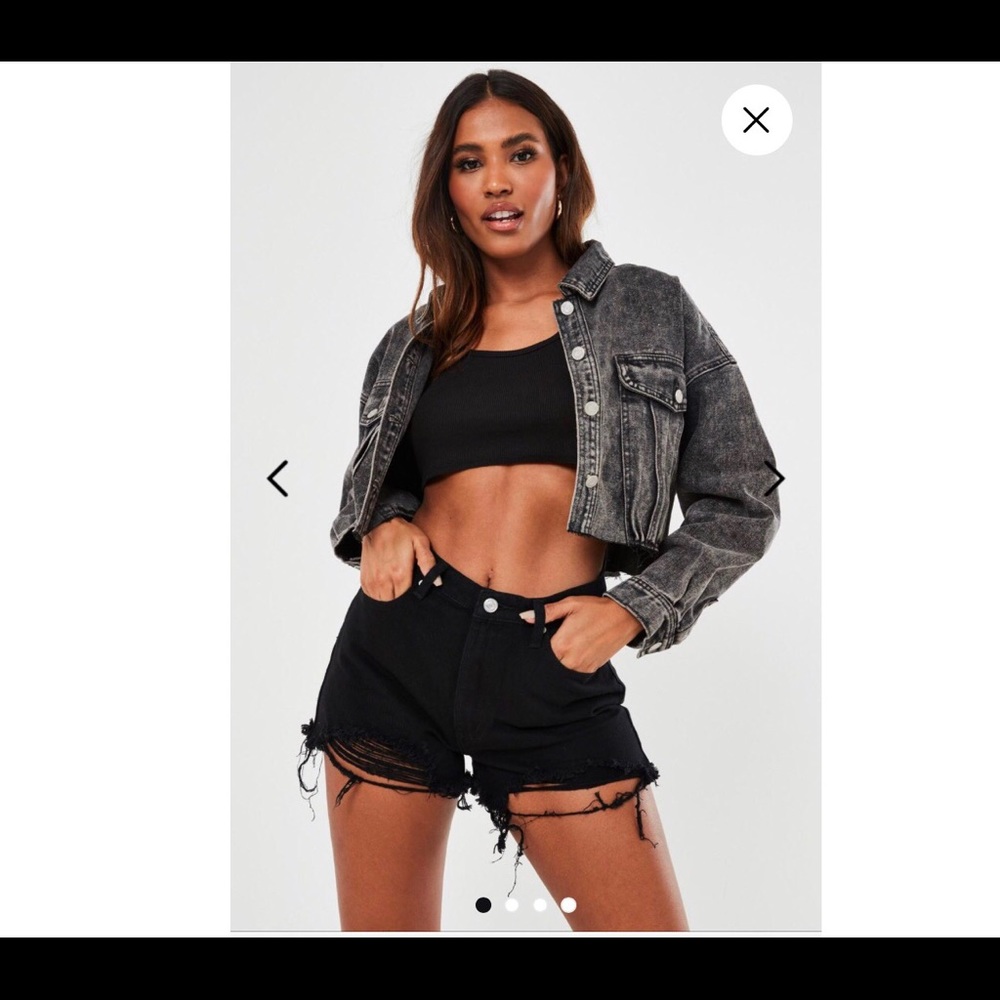 Tall black ripped hem high waist denim shorts